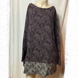 J. Jill women’s large Pima cotton tunic top plum purple black white pattern